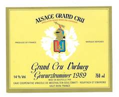 ETIQUETTE ALCOOL VIN ALSACE GRAND CRI VORBURG 1989 GEWURZTRAMINER ROUFFACH - Gewurztraminer