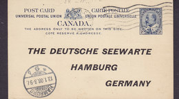 Canada UPU Postal Stationery Ganzsache Entier 2c. Edw. VII. PRIVATE Print 1908 DEUTSCHE SEEWARTE HAMBURG Germany (2 Scan - 1903-1954 Rois