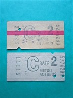 2 ANCIENS TICKETS RATP Métro Ou Autobus PARIS " C " - Tarif Réduit / 2° Classe - 1973 - TBE - Mondo