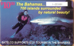 Bahamas - BS-BAT-0009, Eco Tourism, Diving (Scuba-Snorkelling), Sharks, 10$, 1996, Used - Bahama's