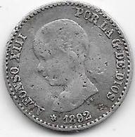 Espagne - 50 Centimos - 1892 - Argent - Ondulation - Erstausgaben