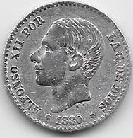 Espagne - 50 Centimos - 1880 - Argent - Premières Frappes