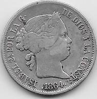 Espagne - 40 Centimos - 1864 - Argent - Premières Frappes