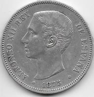 Espagne - 5 Pesetas - Alfonso XII - 1875 - Argent - Primi Conii