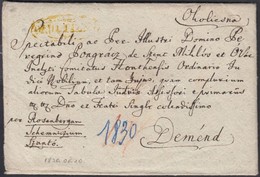 1830 Portós Levél / Unpaid Cover  Sárga / Yellow 'OKOLITSNA' - Deménd - Altri & Non Classificati
