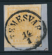 1850 1kr Narancsokker HP III. Friss Darab Kivágáson / Orange Ocher, Fresh Piece 'TEMESVÁR' Certificate: Steiner - Altri & Non Classificati