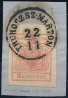 1850 3kr Kivágáson / On Cutting 'THUROCZ SZ:MARTON' - Sonstige & Ohne Zuordnung