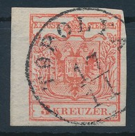 O 1850 3kr HP IIIa Piros, Vízjeles ívszéli Bélyeg / Red, Margin Piece With Watermark 'TOPOLYA' Certificate: Babor - Autres & Non Classés