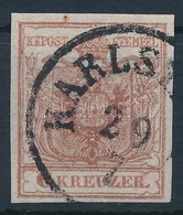 O 1850 6kr HP III. Vörösbarna, Lemezhiba A Jobb Oldali Sasban / Redbrown, Plate Flaw In Eagle On The Right 'KARLS(TADT)' - Autres & Non Classés