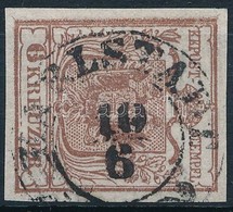 O 1850 6kr Sötét Vörösbarna HP I. ívszéli Nyomat / Dark Redbrown, Margin Piece 'KARLSTADT' Certificate: Steiner - Autres & Non Classés