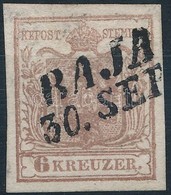 O 1850 6kr Rózsabarna HP Ib Lemezhibával / Rose Brown, Plate Flaw 'BAJA' Certificate: Steiner - Other & Unclassified