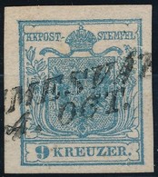 O 1850 9kr I. Szürkéskék, Nagy ívszélekkel és Lemezhibával, Magistris 112 / Greyblue, Large Margins And Plate Flaw. '(TE - Other & Unclassified