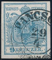 O 1850 9kr HP I. Világoskék / Light Blue 'PANCSO(VA)' Certificate: Strakosch - Other & Unclassified