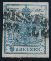 O 1850 9kr HP I. Kék, ívszéli Nyomat, Lemezhibával, Magistris 205 / Blue, Margin Piece With Plate Flaw 'SISSEK' Certific - Autres & Non Classés