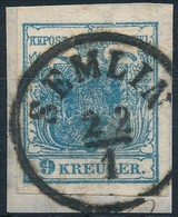 1850 9kr Sötétkék HP IIb Kiemelt Középrész / Dark Blue, Highlighted Middle Part 'SEMLIN' Certificate: Steiner - Autres & Non Classés