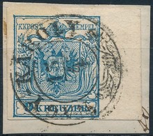 1850 9kr Kék MP IIIb , 9 Mm-es ívszéllel Kivágáson / Blue, Margin With 9 Mm On Cutting 'NAGY-KÁROLY' Certificate: Steine - Autres & Non Classés