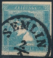 O 1851 Kék Merkúr Grünlichblau I. Bordázott Papír, Túlfestékezett Nyomat, Magas Katalógusár! / Gerriptes Papier, Overink - Sonstige & Ohne Zuordnung