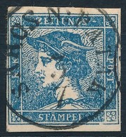 O 1851 Kék Merkúr Sötétkék IIc Kerettörés Alul / Dark Blue, Plate Flaw. 'SAROS N:PATAK' Certificate: Steiner - Autres & Non Classés