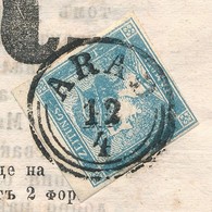 1851 Kék Merkúr Hírlapbélyeg, Felül Teljes/óriási ívszéllel, 1854-es újságon / Newspaper Stamp With Large Margin On News - Other & Unclassified