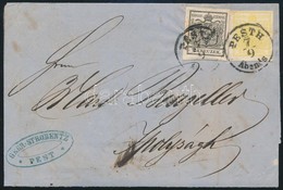 1857 1kr Citrom MP III + 2kr  MP IIIb Fekete, Levélen / 1kr Yellow MP III + 2kr Black MP IIIb On Cover 'PESTH / Abends'  - Autres & Non Classés