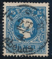 O 1858 15kr IIb Sötétkék, Szépen Centrált, óriási Festékfolt A Fej Közepén / Dark Blue, Centered, Large Paint Spot On Th - Autres & Non Classés