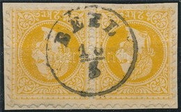 1867 2kr Pár Kivágáson, Okkersárga, Túlfestékezett Nyomat / 2kr Pair, Ochre Yellow, Overpainted Print 'BÉEL' - Altri & Non Classificati