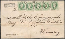 1869 5 X 3kr Zöld, Ajánlott Levélen Teljes Tartalommal. Rendkívül Látványos, Ritka Darab! / 5 X Mi 36 Green, On Register - Sonstige & Ohne Zuordnung