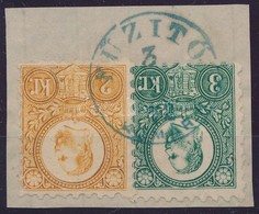 1871 Réznyomat 2kr és 3kr Kivágáson / Mi 8 + 9 On Cutting, Kék/blue  'FÜZITŐ' - Autres & Non Classés