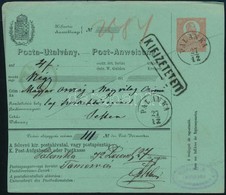 1872 5kr Díjjegyes Postautalvány / 5kr PS-money Order 'PALANKA' - Autres & Non Classés