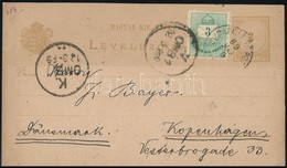 1889 2kr Díjjegyes Levelezőlap 3kr Kiegészítéssel Dániába / PS-card With Additional Franking To Denmark - Autres & Non Classés