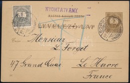 1899 Millenniumi Díjjegyes Levelezőlap 1kr Díjkiegészítéssel Nyomtatványként Küldve Sopronból Franciaországba / PS-card  - Autres & Non Classés