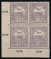 ** * 1904 Turul 12f ívsarki Négyestömb 2-es Vízjelállással, Felső 2 Bélyegen Betapadás Nyom / Mi 80 Corner Block Of 4 (g - Autres & Non Classés