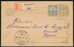 1905 Ajánlott Levelezőlap 25f Kiegészítéssel Abádszalókról Hevesre / Registered PS-card With Additional Franking - Autres & Non Classés