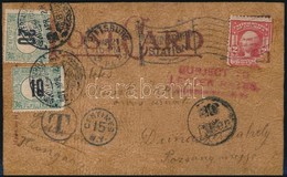 1907 Bőrből Készült Képeslap Az USA-ból Feketeszámú 10f + 20f Portóval / Postcard Made Of Leather From The USA With Post - Autres & Non Classés