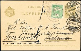 1908 Díjkiegészített Díjjegyes Levelezőlap Helsinkibe, Továbbküldve / PS-card With Additional Franking To Helsinki, Redi - Sonstige & Ohne Zuordnung