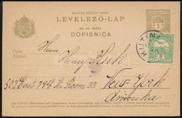 1909 5f Díjjegyes Kétnyelvű Levelezőlap 5f Kiegészítéssel New Yorkba / Bilingual PS-card With Additional Franking To New - Autres & Non Classés