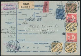 1915 Teljes Utánvételes Csomagszállító Turul 76f Bérmentesítéssel, Hátoldalán Postai Feladóvevény /  COD Parcel Card Wit - Autres & Non Classés