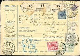 1916 Postai Szállítólevél 3 Csomagról / Parcel Card Of 3 Parcels 'MÁRAMAROS SZIGET' - Técső - Autres & Non Classés