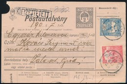 1917 Postautalvány Arató 10f + Turul 25f Bérmentesítéssel / PS-money Order 35f Franking 'ZALAVÁR' - 'ZALASZENTGRÓT' - Autres & Non Classés
