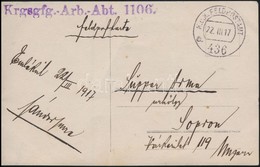 1917 Tábori Posta Képeslap / Field Postcard 'Krgsgfg.-Arb.-Abt. 1106.' + 'FP 436 A' - Sonstige & Ohne Zuordnung