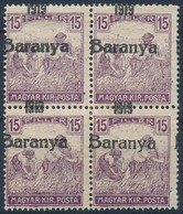 ** Baranya I. 1919 Arató 15f Négyestömb Elcsúszott Felülnyomással / Mi 22 Block Of 4 With Shifted Overprint. Signed: Bod - Autres & Non Classés