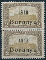 ** Baranya I. 1919 Parlament 2K Pár Groteszik és Antikva Számokkal / Mi 31 Pair, Overprint Variety. Signed: Bodor - Otros & Sin Clasificación