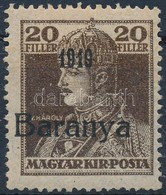 ** Baranya I. 1919 Károly 20f Antikva Számmal / Mi 36, Overprint Variety. Signed: Bodor - Autres & Non Classés