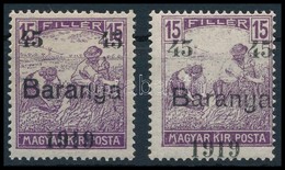 ** Baranya I. 1919 45f/15f Tévnyomat + Támpéldány / 2 X Mi 41, 1 With Plate Variety. Signed: Bodor - Sonstige & Ohne Zuordnung