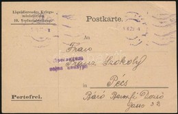 1920 Képeslap Hadifogoly ügyben Pécsre, Szerb Cenzúrával / Postcard Regarding P.O.W. From Vienna To Pécs, With Serbian C - Altri & Non Classificati