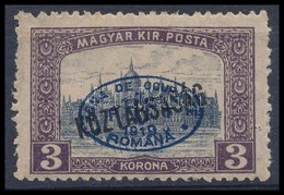 ** Debrecen I. 1919 Parlament/Köztársaság 3K Kék Felülnyomással (25.000) / Mi 53 C, With Blue Overprint. Signed: Bodor - Sonstige & Ohne Zuordnung