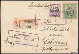 1919 Debrecen Helyi Ajánlott Cenzúrás Levelezőlap 9 Bélyeggel Bérmentesítve / Registered Local Censored Cover Signed: Bo - Otros & Sin Clasificación