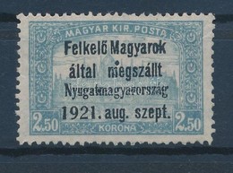 (*) Nyugat-Magyarország I. 1921 Parlament 2,50K Hármaslyukasztással (**45.000) / Mi 9 With 3 Hole Punching. Signed: Bodo - Otros & Sin Clasificación