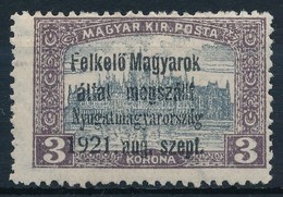 * Nyugat-Magyarország I. 1921 Parlament 3K 3-as Lyukasztással (15.000) / Mi 10 With 3 Hole Punching. Signed: Bodor - Autres & Non Classés