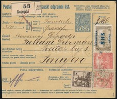 1919 Csomagszállító Vegyes Bérmentesítéssel / Parcel Card With Mixed Franking 'BOSNJAKI' Signed: Bodor - Other & Unclassified